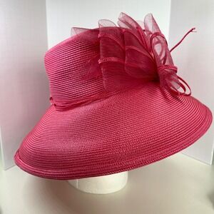Georgi Women Hot Pink Wide Brim Church Hat Wedding Derby Mesh Bow Fuchsia